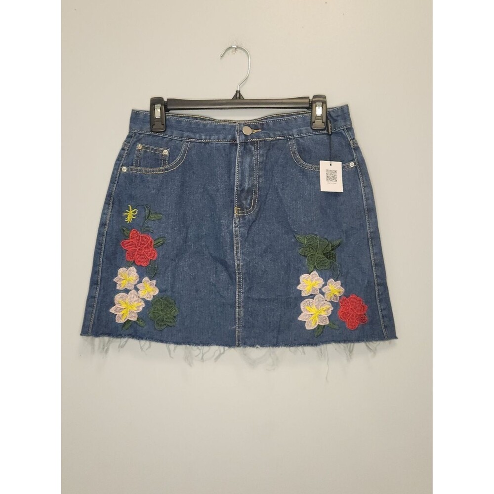 Persun Embroidered Floral Denim Skirt Size XL NWT